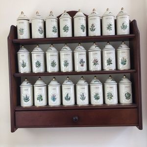 Lenox Spice Garden Spice Jars, Wood Rack Vintage